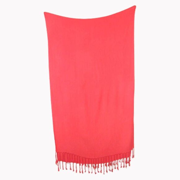 Coral Pink Pashmina Scarf Silk Blend Rectangle Fringed Pareo Coverup Soft! - Picture 1 of 3